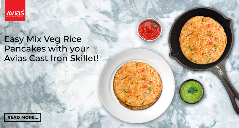 Mix Veg Rice Pancakes made easy with Avias Cast Iron Skillet!