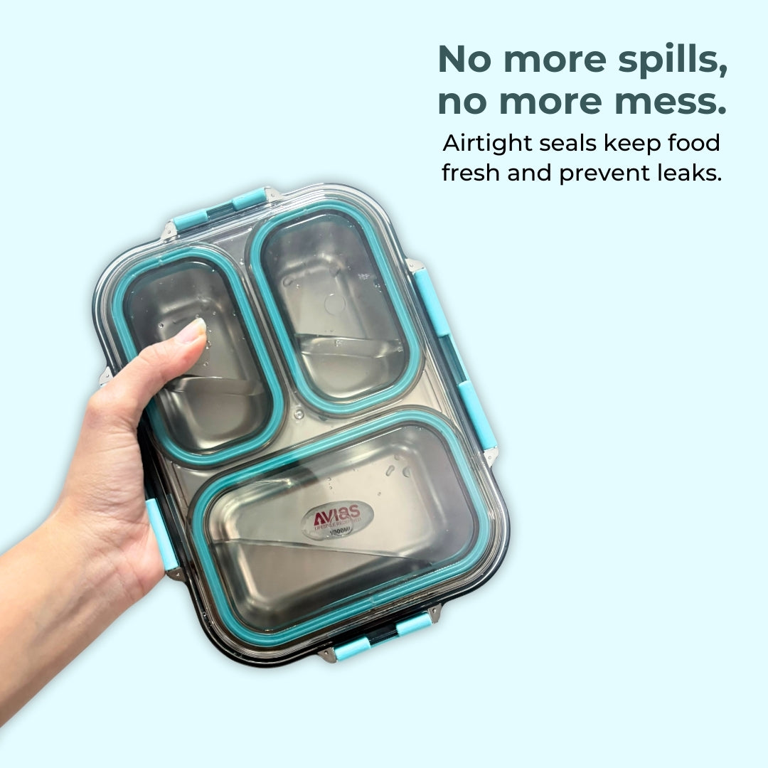 AVIAS Avifresh Stainless Steel Insulated Lunch Box with Spoon | Tiffin Box for School, College, and Office - TRIO