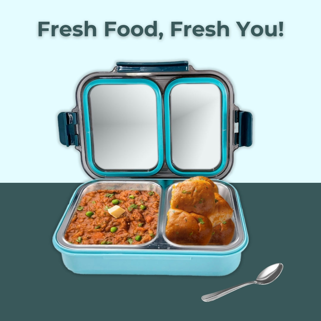 AVIAS Avifresh Stainless Steel Insulated Lunch Box with Spoon | Tiffin Box for School, College, and Office - DUO