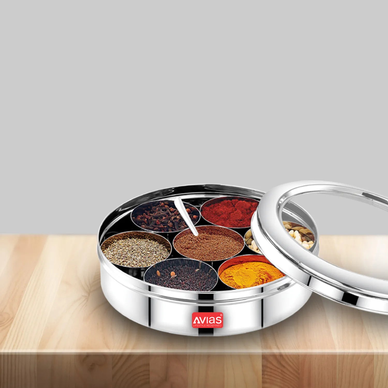 AVIAS Stainless Steel Elegant Spice box/Organiser with See-through lid for Kitchen