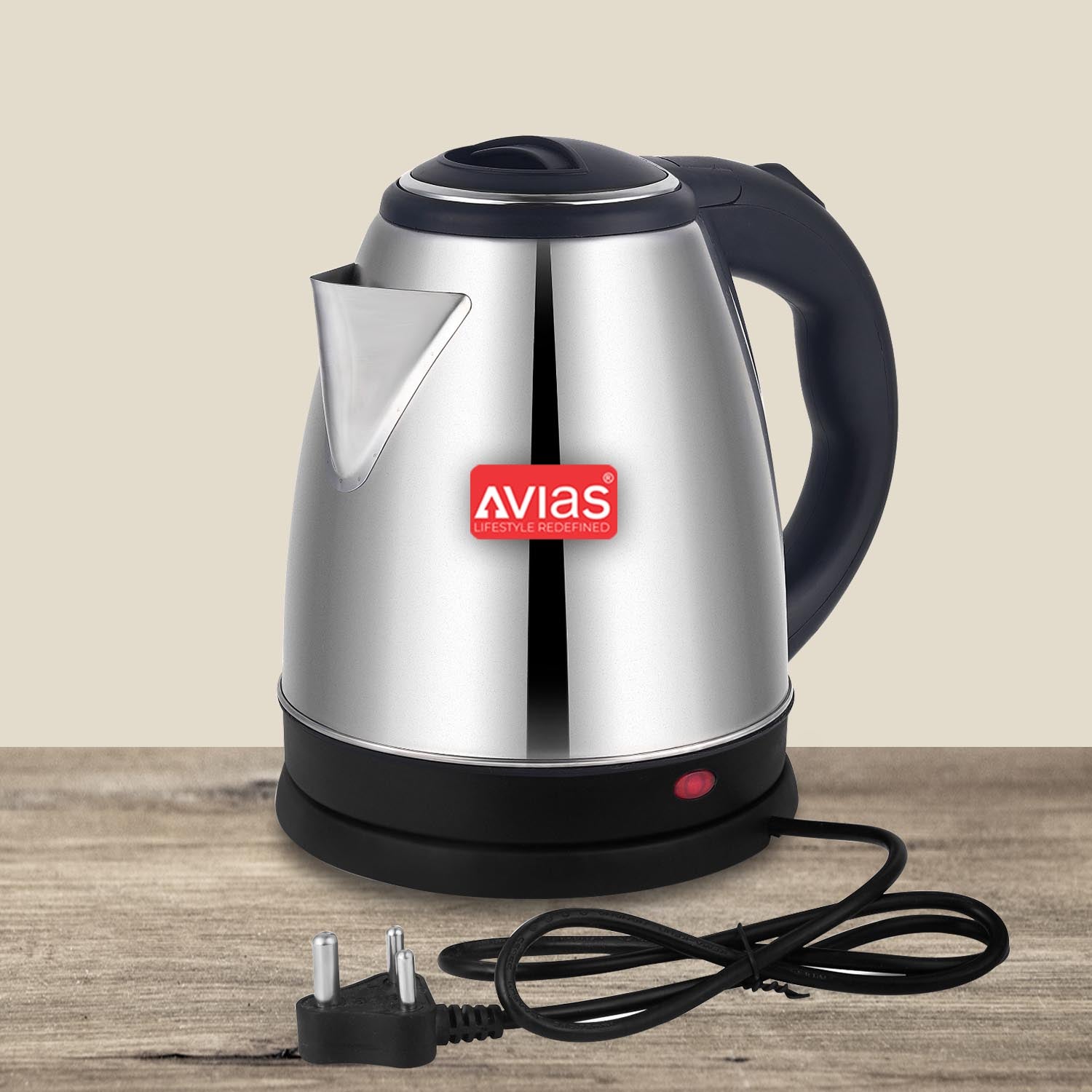 Avias Stainless Steel Steampro Electric Kettle with 360 degree base and power cable