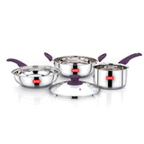 AVIAS Inox Stainless Steel 4 Pc Cookware Set, 22 cm Kadai with Glass Lid, 22 cm Frypan, 16 cm Sauce Pan, Triply Bottom