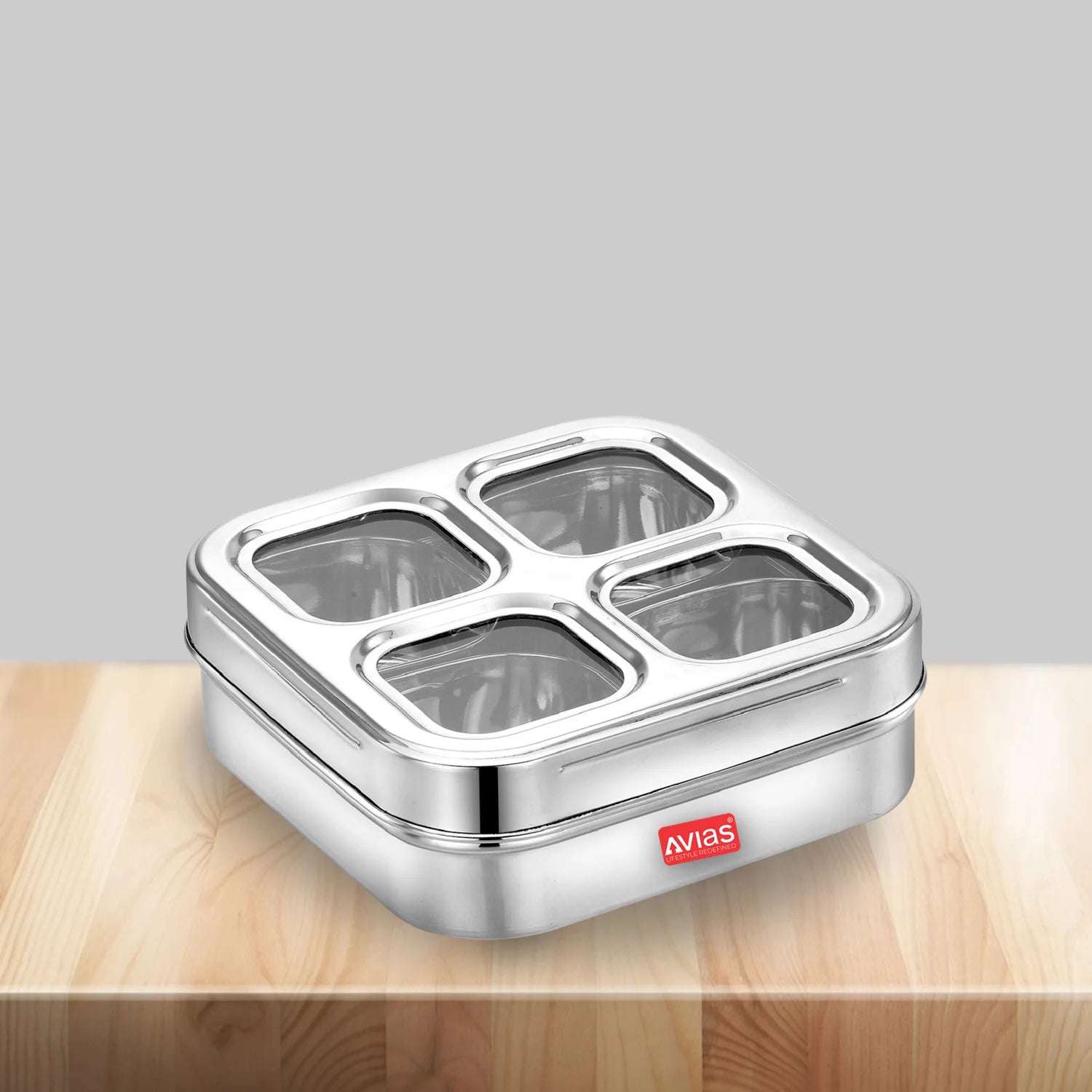 AVIAS 4 Square Stainless Steel Dry Fruit cum Spice box