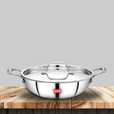 AVIAS Riara Premium Stainless steel Triply Kadai/ kadhai with lid | 3 layer | steel casted stay-cool handles | 2.5 mm thickness | Induction base | 2 L/ 2.5 L/ 3.25 L/ 4 L