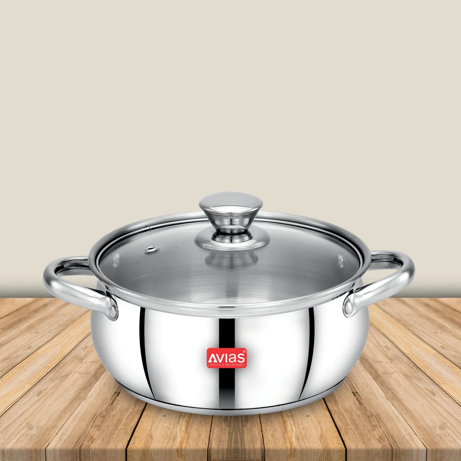 AVIAS Inox IB stainless steel cookpot with glass lid with steam vent | rust-resistant cooware with sandwich bottom | Induction and gas stove friendly | Silver