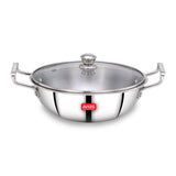 AVIAS Aspire Triply Kadai, Stainless Steel Kadhai with Glass Lid, 3 Layer, Steel Casted Handles, Flat Bottom Kadhai with Induction Base, 2.5 Mm Thickness, 1.5 Litre Capacity