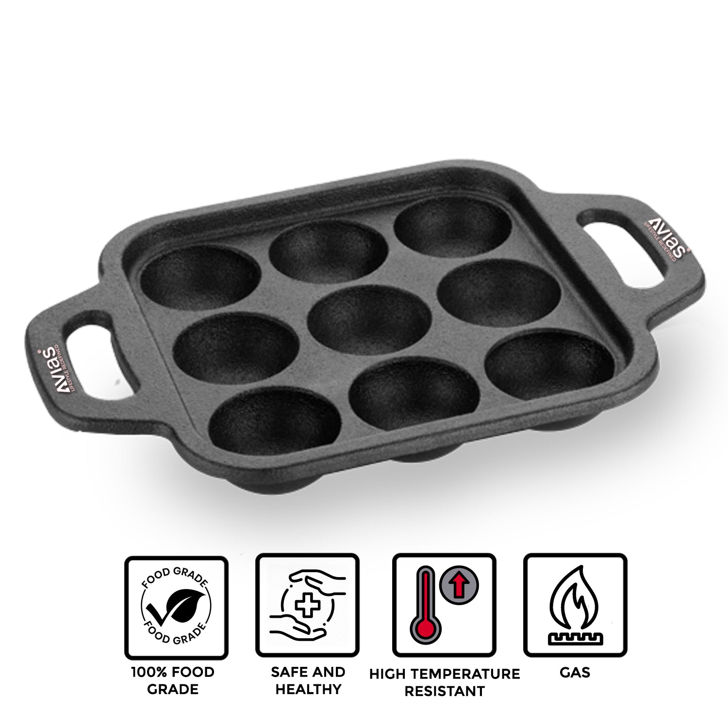 Cast Iron 9 Cavity Kuzhi Paniyaram Pan/ Kuzhi Paniyaram Kal/ Iron Paniyaram Pan Pre-Seasoned Cookware | 100% Natural & Toxin-Free features