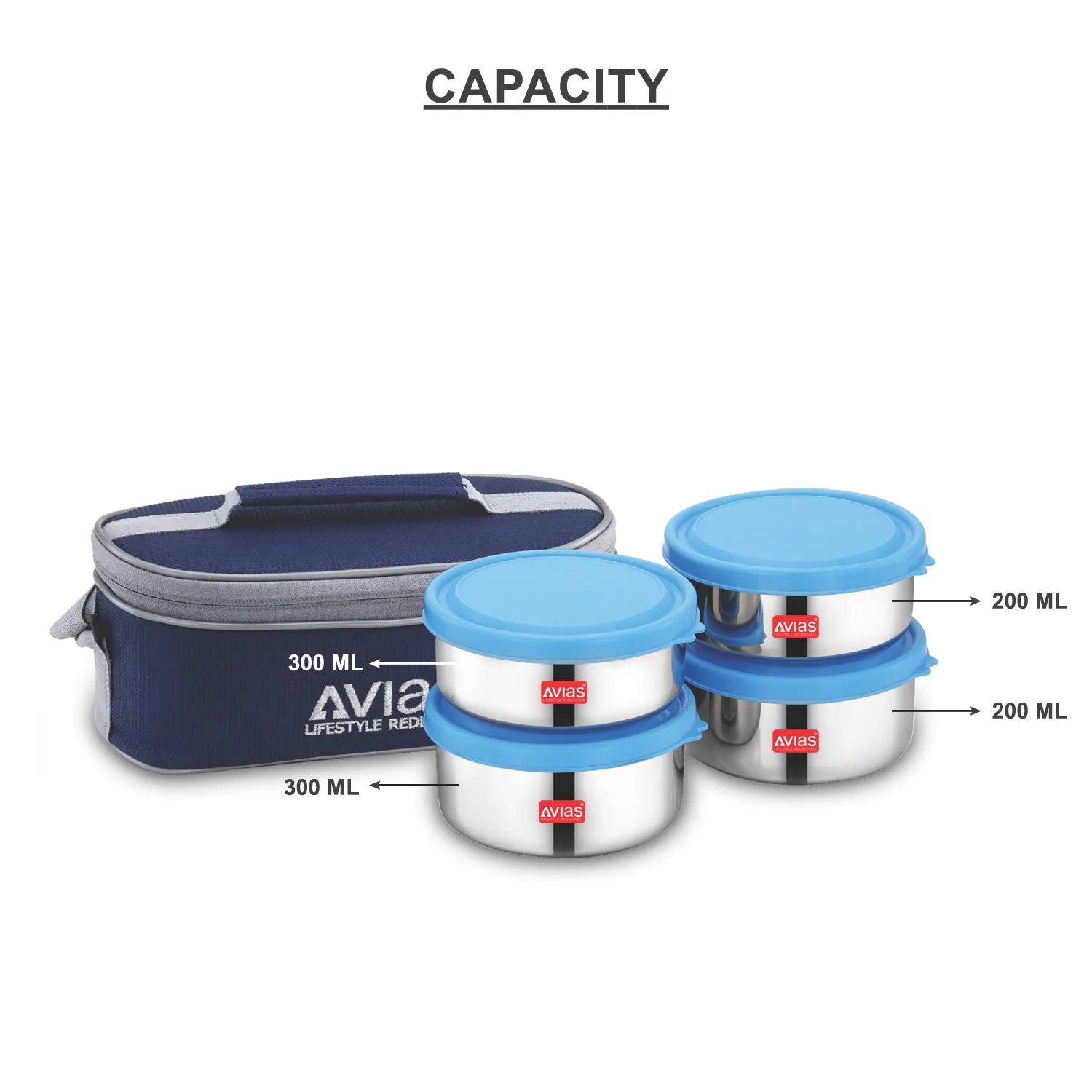 AVIAS Freshia stainless steel lunch/ tiffin box (horizontal) 4 pack