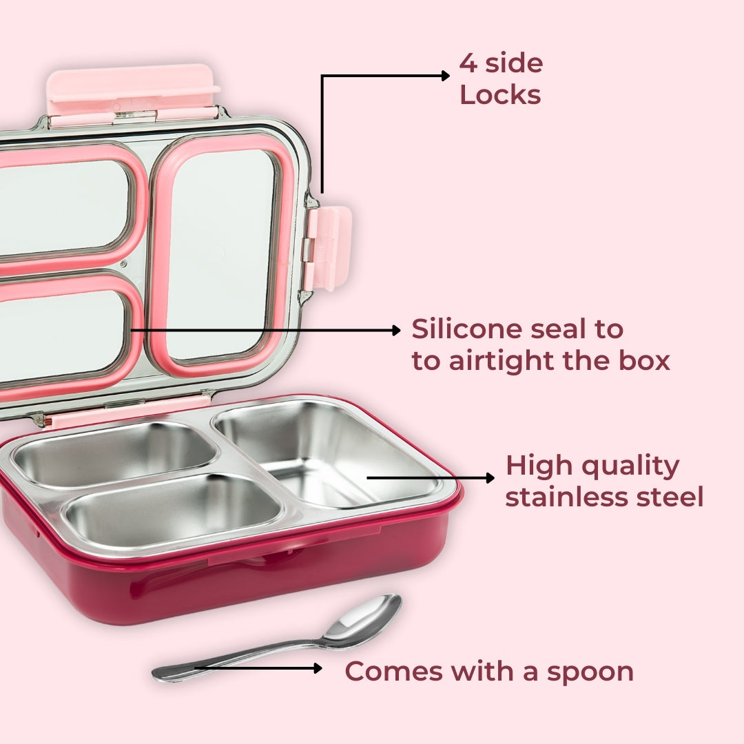 AVIAS Avifresh Stainless Steel Insulated Lunch Box with Spoon | Tiffin Box for School, College, and Office - TRIO