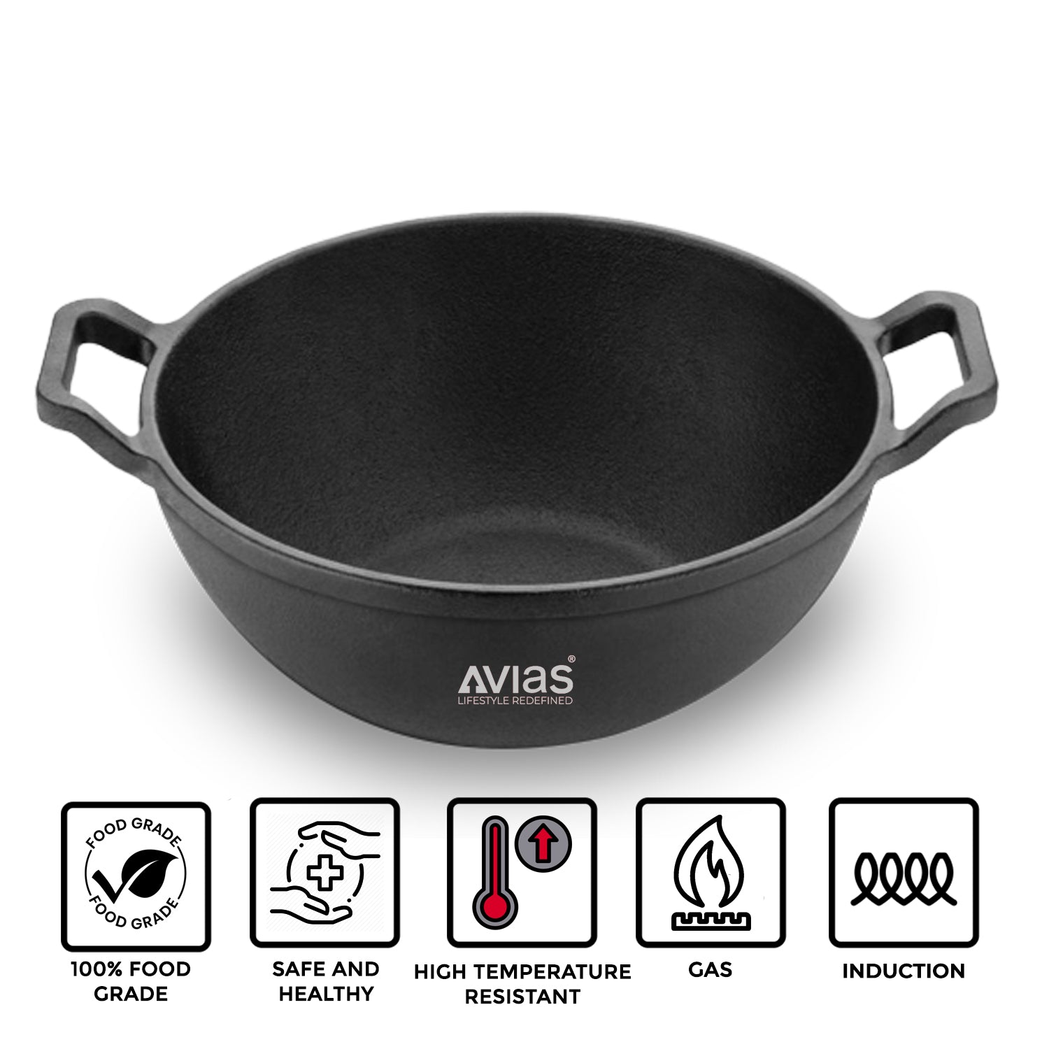 Cast Iron Deep Kadai/ Irumbhu Kadai/ Cast Iron Wok Pre-Seasoned Cookware | Induction Friendly | 100% Natural & Toxin-Free features