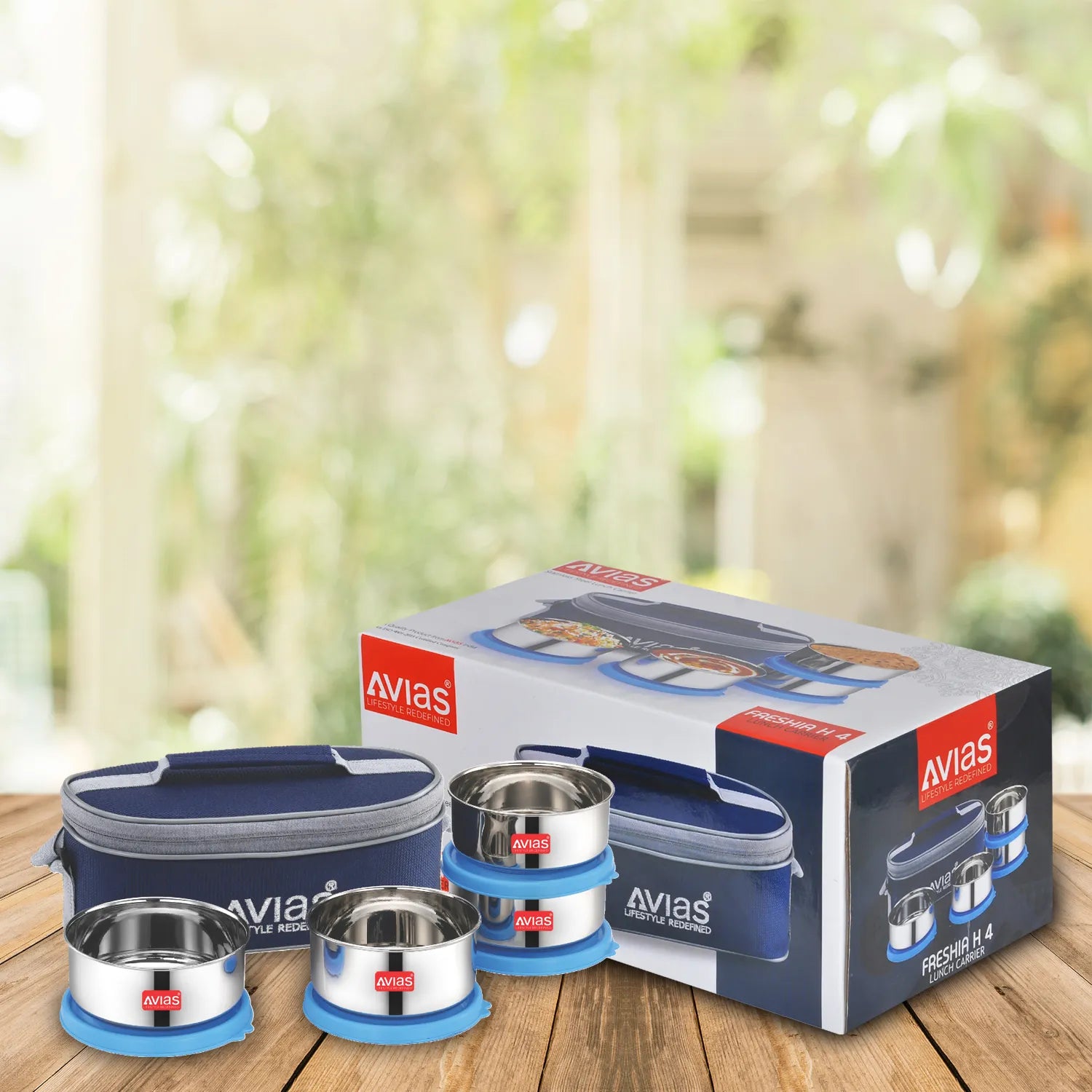 AVIAS Freshia stainless steel lunch/ tiffin box (horizontal) package