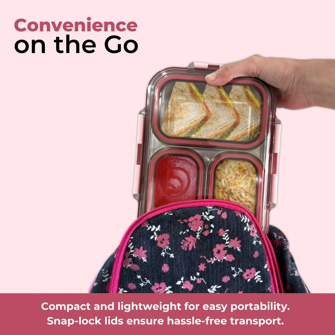 AVIAS Avifresh Stainless Steel Insulated Lunch Box with Spoon | Tiffin Box for School, College, and Office - TRIO