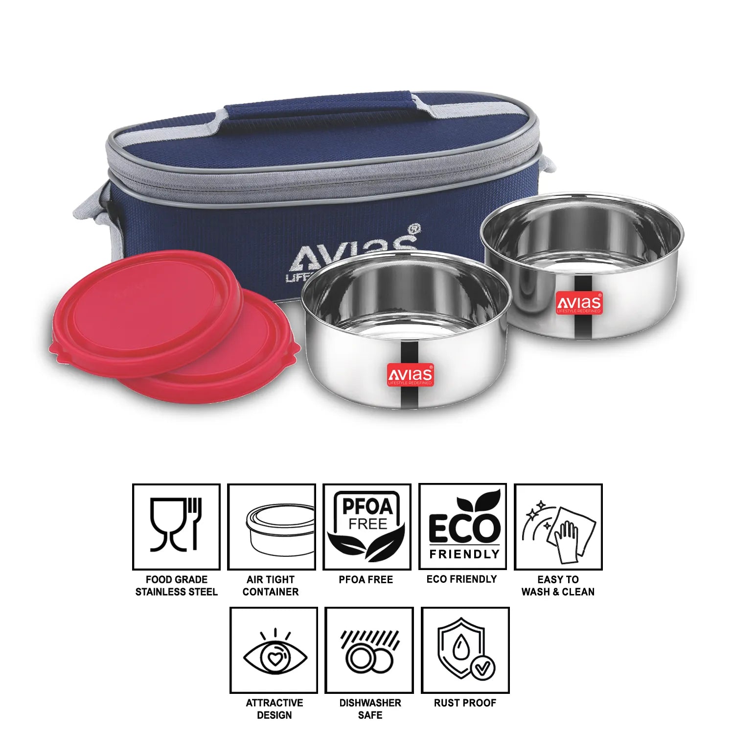 AVIAS Freshia stainless steel lunch/ tiffin box (horizontal) features