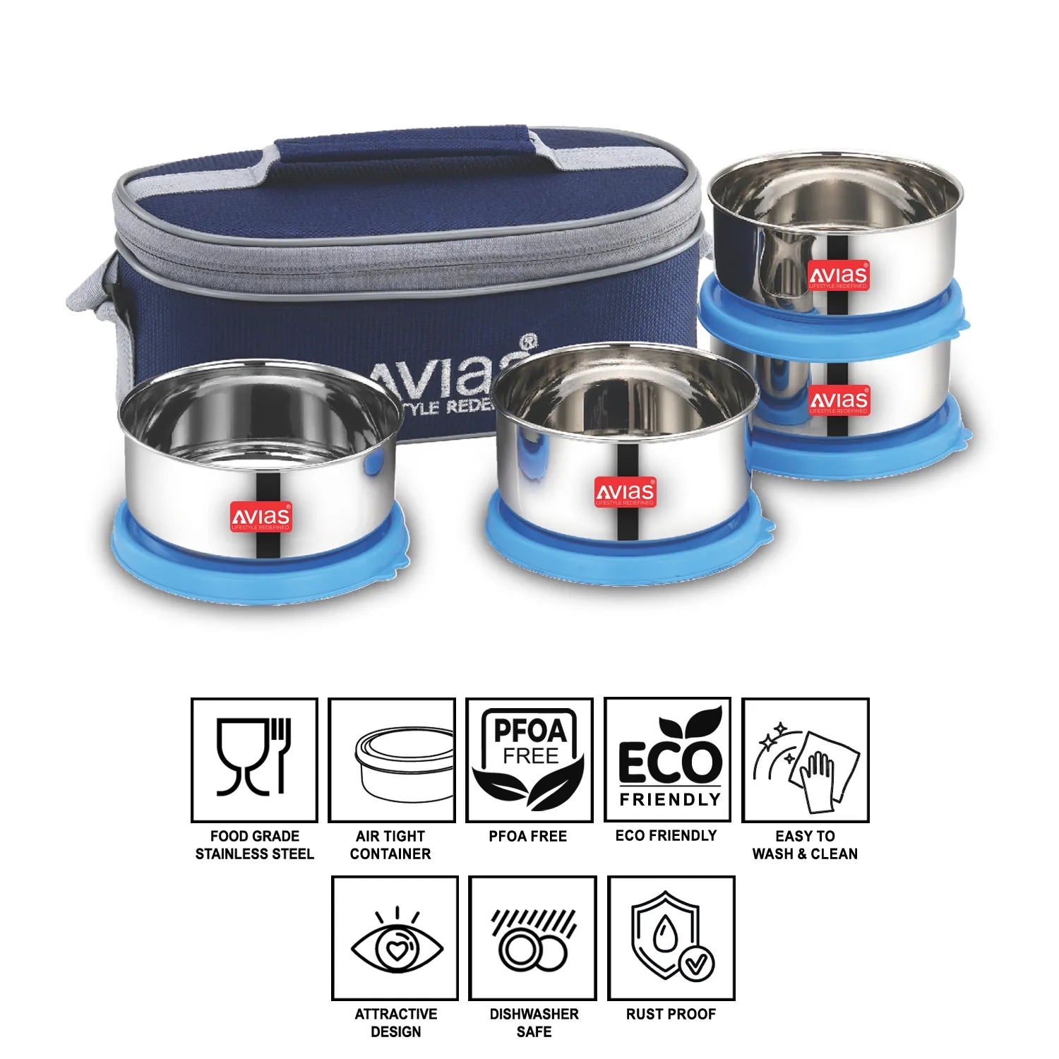 AVIAS Freshia stainless steel lunch/ tiffin box (horizontal) features