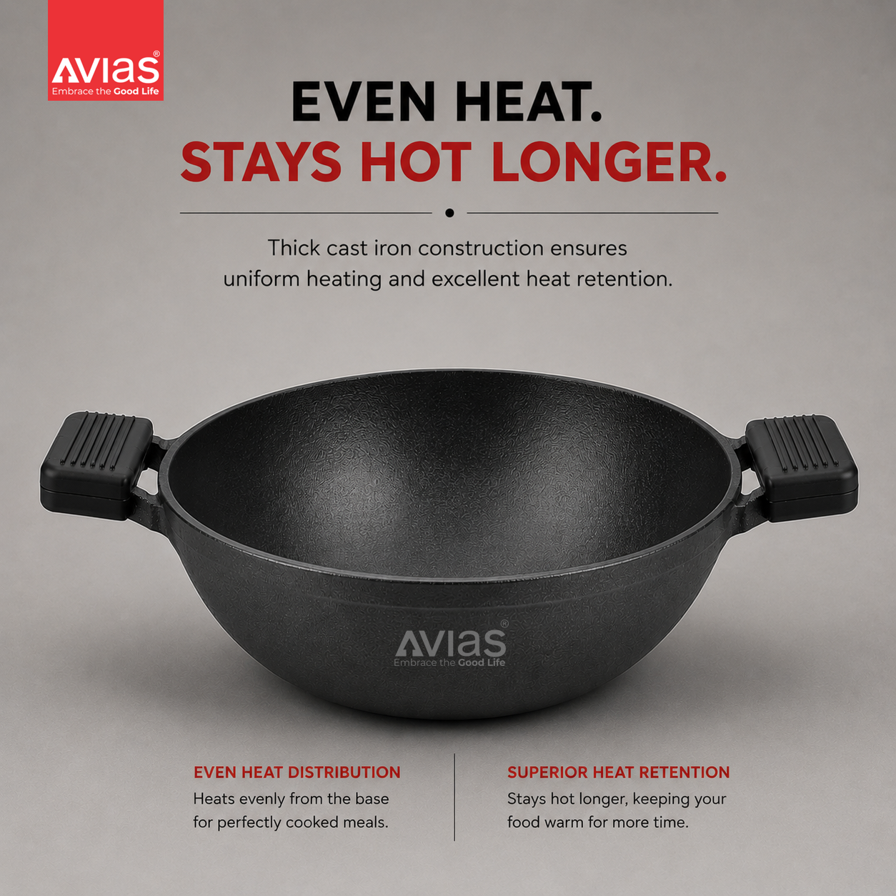Avias Cast Iron Deep Kadai | Irumbhu Kadai | Pre-Seasoned | Induction Compatible | 100% Natural & Toxin-Free