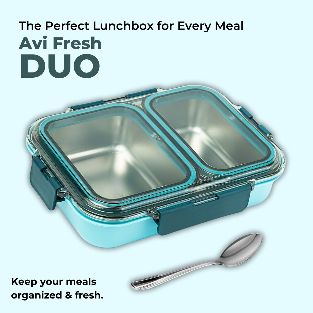 AVIAS Avifresh Stainless Steel Insulated Lunch Box with Spoon | Tiffin Box for School, College, and Office - DUO