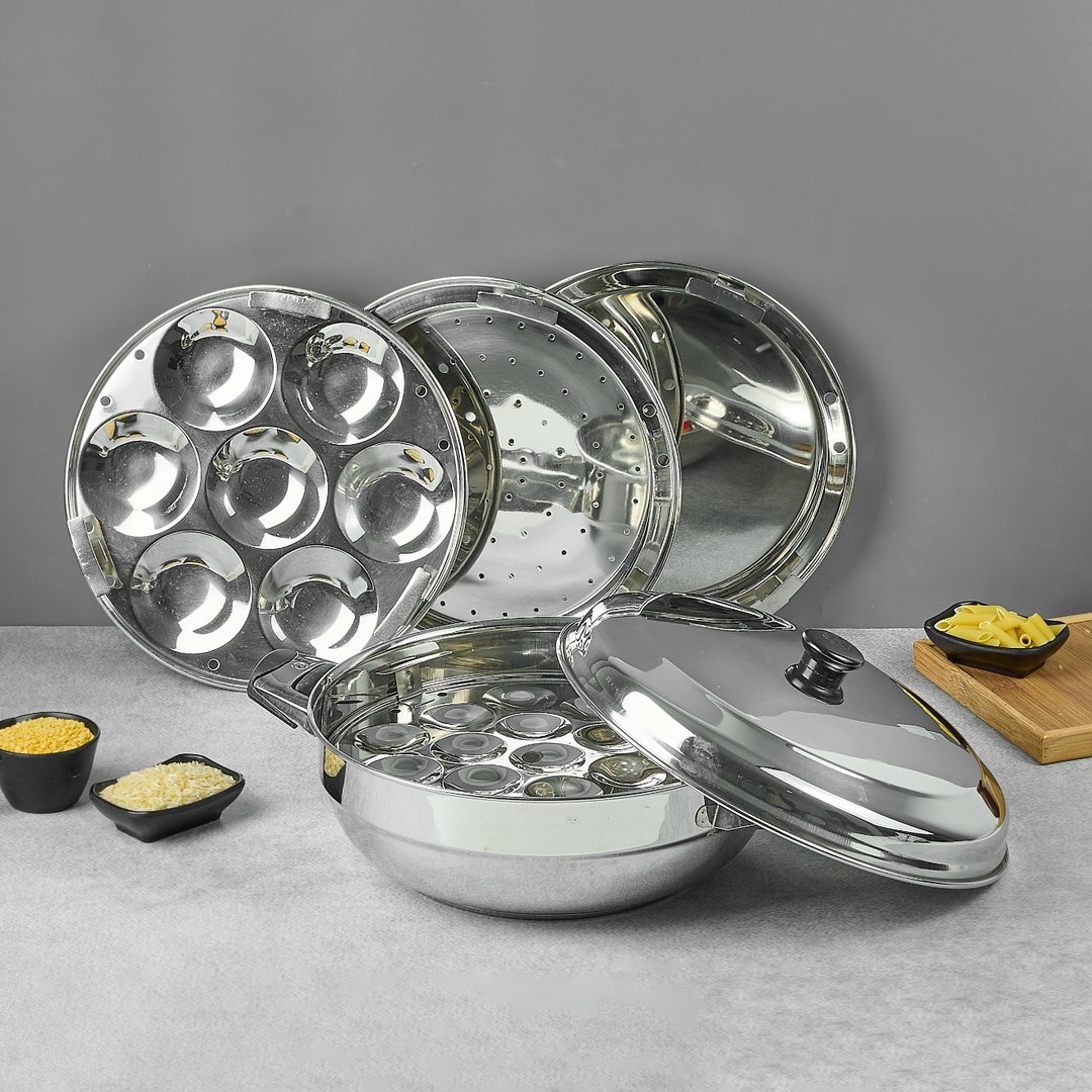 Avias All Rounder Stainless Steel Multi Kadai | Idli + Dhokla Plates | Induction Compatible