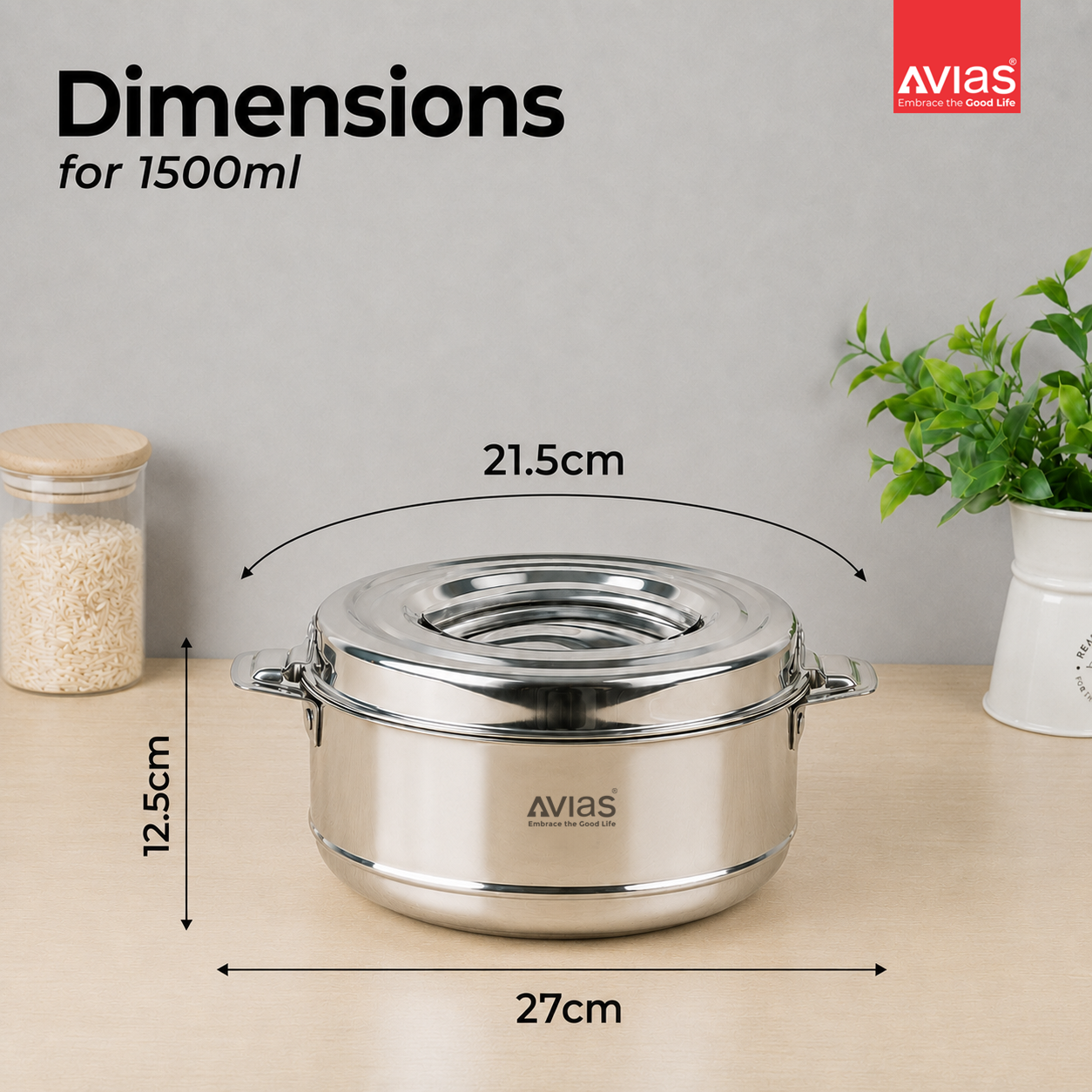 Avias Astra Stainless Steel Insulated Casserole / Hotpot | Double Wall | Gift Set of 3 | 1L,1.5L,2.5L