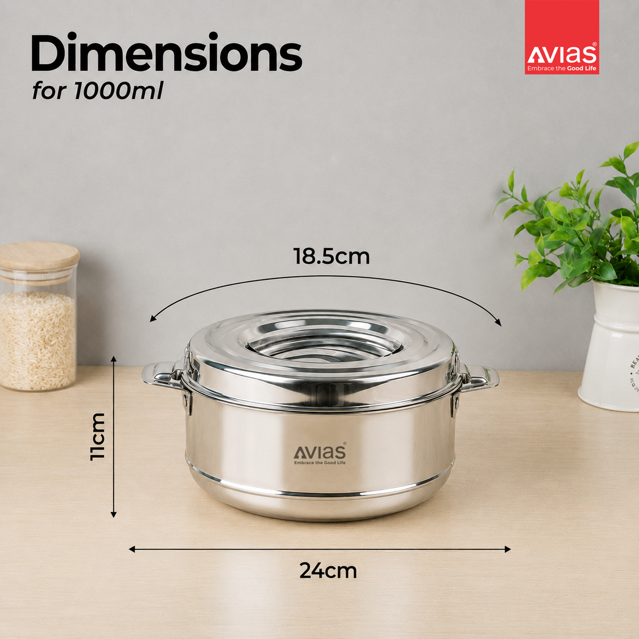 Avias Astra Stainless Steel Insulated Casserole / Hotpot | Double Wall | Gift Set of 3 | 1L,1.5L,2.5L