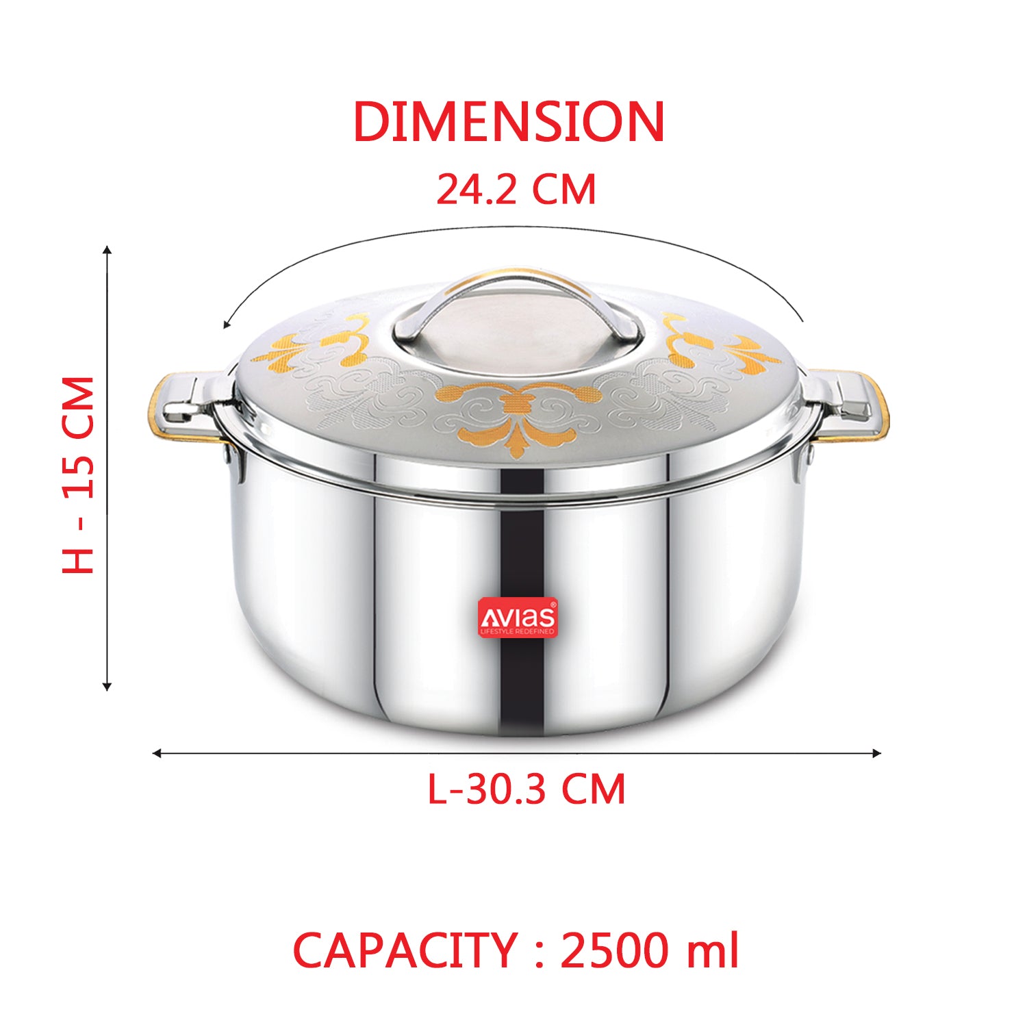 AVIAS Emerald Premium Stainless Steel Casserole 2500 ML