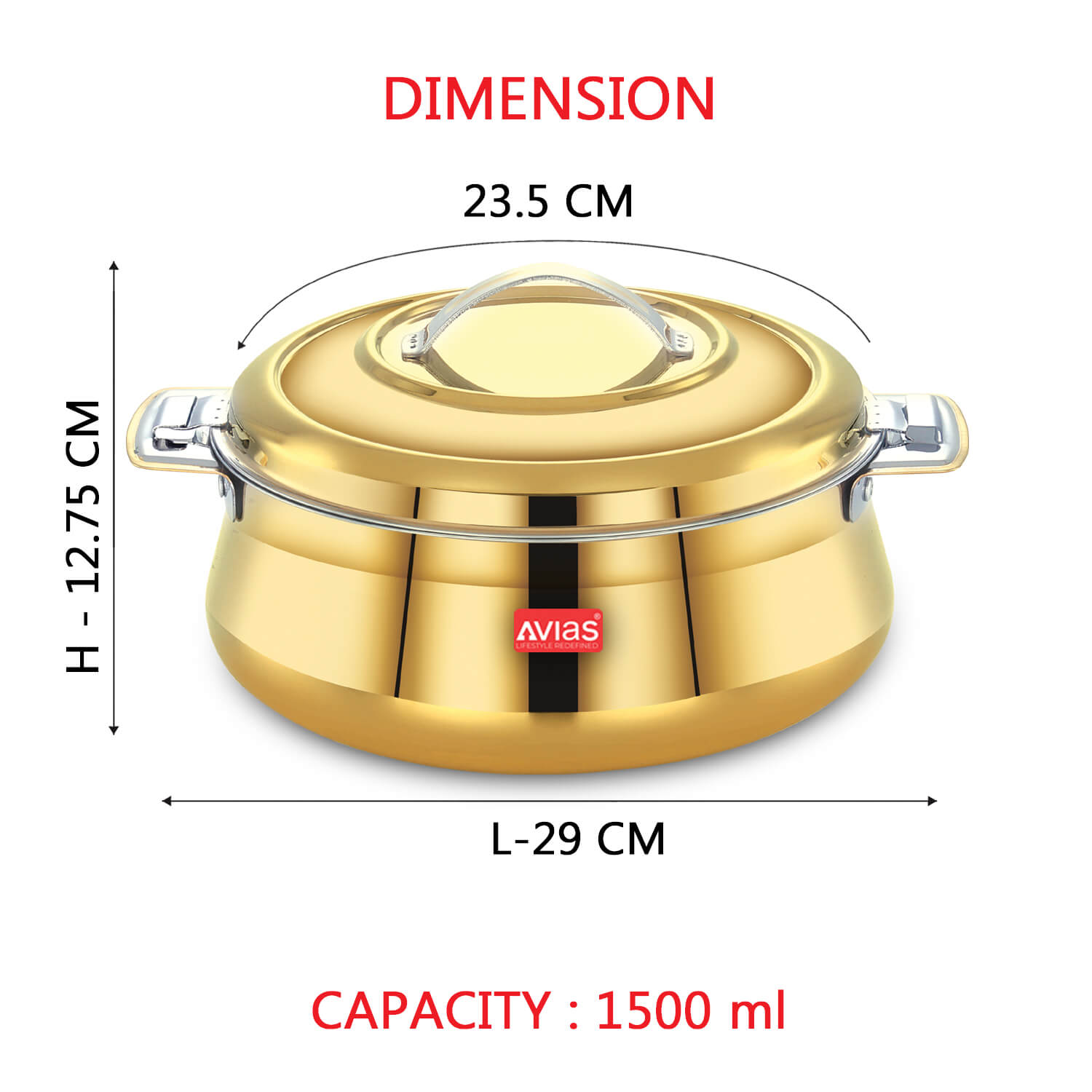 AVIAS Riara Gold Premium Stainless steel casserole/ hotpot/ hot case with twist lock with sturdly side handles | Roti/ chapati, curry , gravy, rice serveware | 1.5L/ 2.5L