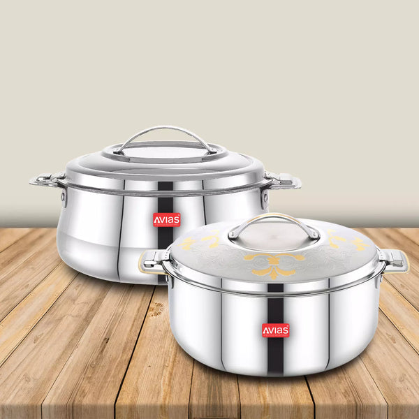 AVIAS Riara Gold Premium Stainless Steel Casserole Set Of 2