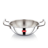 AVIAS AVI3 Triply Kadai, 20 cm Stainless Steel Kadhai without Lid, 3 Layer, Steel Casted Handles, Flat Bottom Kadhai with Induction Base, 2.5 Mm Thickness, 1.5 Litre Capacity
