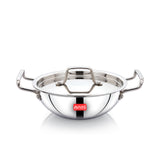 AVIAS AVI3 Triply Kadai, 20 / 22 / 24 / 26 cm Stainless Steel Kadhai with Lid, 3 Layer, Steel Casted Handles, Flat Bottom Kadhai with Induction Base, 2.5 Mm Thickness, 1.5 / 2 / 2.5 / 3.25 Litre Capacity