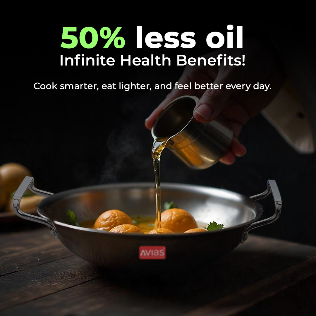 AVIAS AVI3 Triply Stainless Steel 3 Pc Cookware Set (Without Lids) – 22 cm Kadai, 22 cm Frypan, 14 cm Sauce Pan, Steel Casted Handles, Even and Fast Heating, Triply Bottom