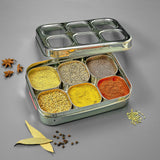 AVIAS 6 square stainless steel dry fruit cum spice box with 6 compartments (design) | see-through lid with break resistant acrylic sheet | high durability | masala dani | masala dabba| dryfruit box | organiser