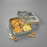 AVIAS 4 Square Stainless Steel Spice Box/ Dry Fruit Box (Design) | See-through lid | Unbreakable acrylic sheet | Strong and durable masala dani/ masala dabba/ dry fruits organiser with 4 compartments