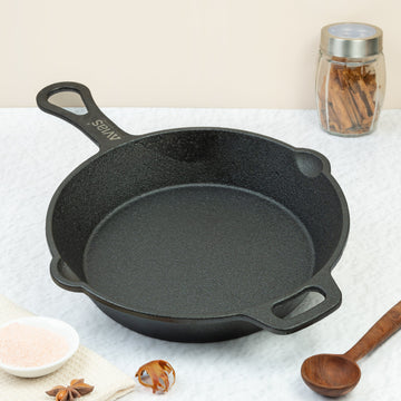 Cast Iron Deep Skillet Pan/ Iron Fry Pan/ Wrought Iron Frying Pan Pre-Seasoned Cookware | 100% Natural & Toxin-Free