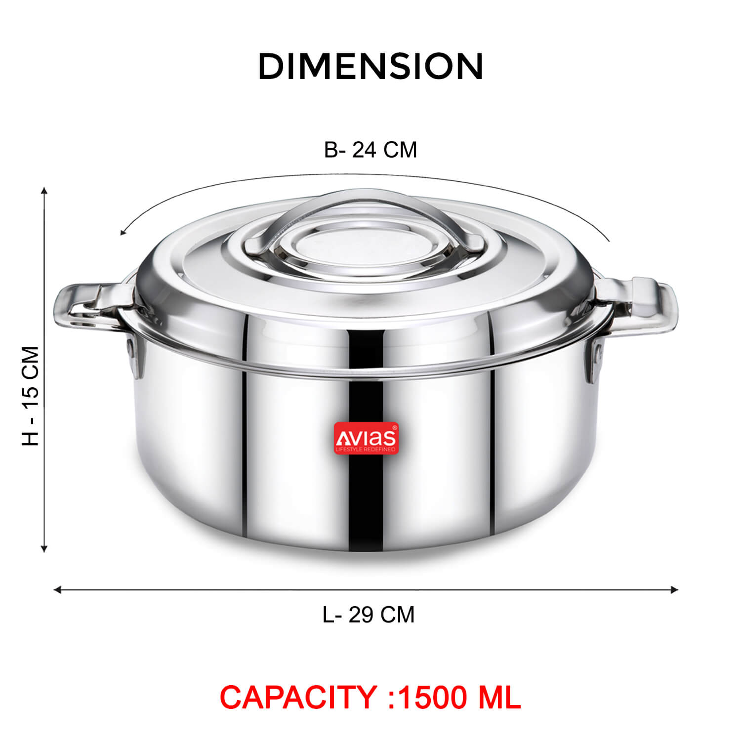 New AVIAS Avistar Premium Stainless Steel Casserole/ Double Wall Insulated / Chapati Box | Casserole Food Storage with Lid | Twist Lock | 1.5L/ 2.5L/ 3.5L - Silver