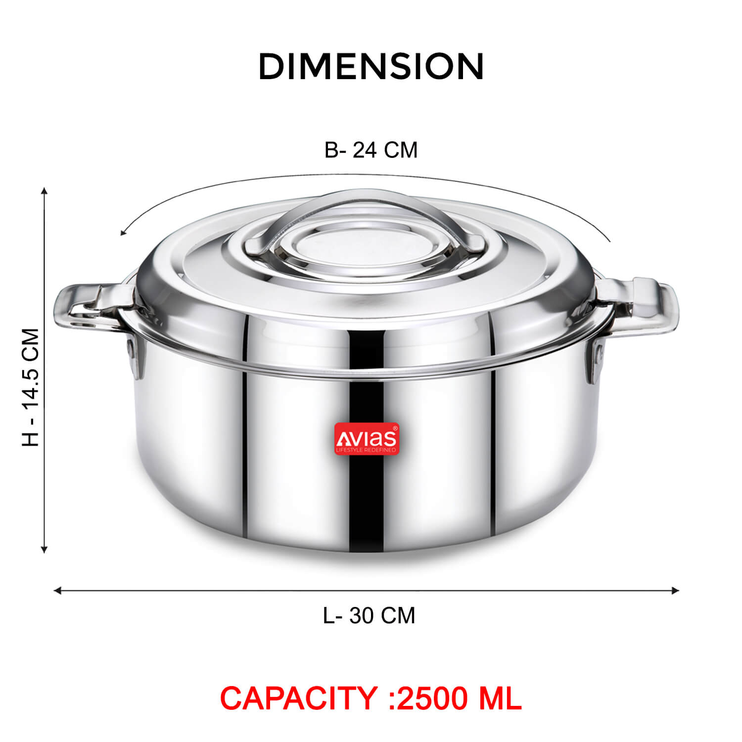 New AVIAS Avistar Premium Stainless Steel Casserole/ Double Wall Insulated / Chapati Box | Casserole Food Storage with Lid | Twist Lock | 1.5L/ 2.5L/ 3.5L - Silver