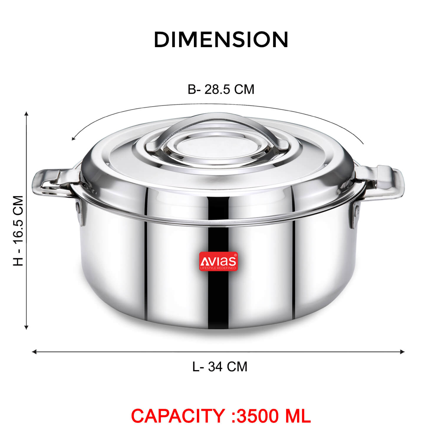 New AVIAS Avistar Premium Stainless Steel Casserole/ Double Wall Insulated / Chapati Box | Casserole Food Storage with Lid | Twist Lock | 1.5L/ 2.5L/ 3.5L - Silver