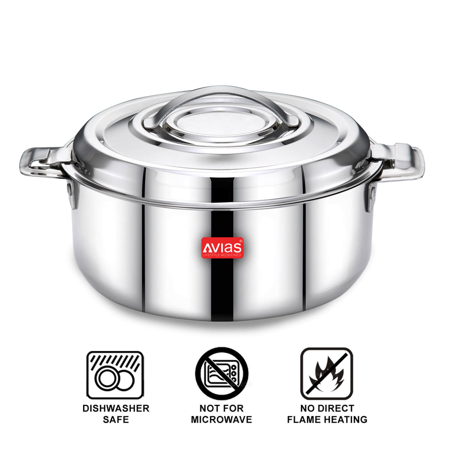 New AVIAS Avistar Premium Stainless Steel Casserole/ Double Wall Insulated / Chapati Box | Casserole Food Storage with Lid | Twist Lock | 1.5L/ 2.5L/ 3.5L - Silver