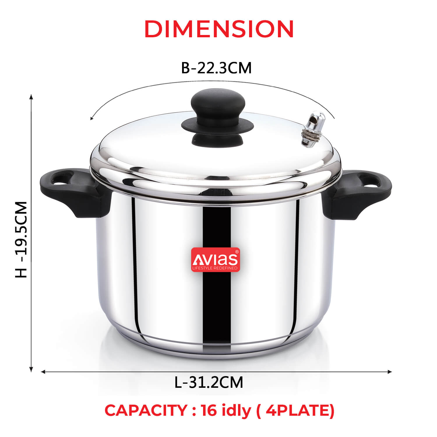 Avias Idlimate idli cooker 4 plate dimension