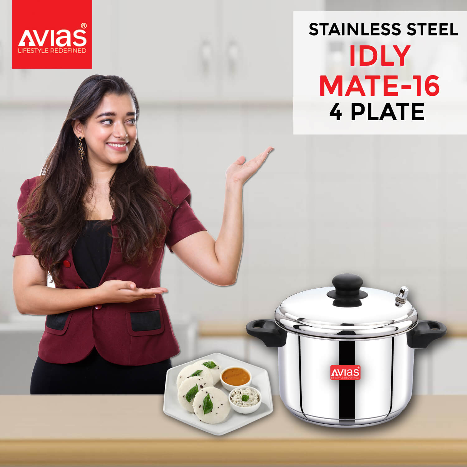 Avias Idlimate idli cooker 4 plate to cook and serve fluffy idlis