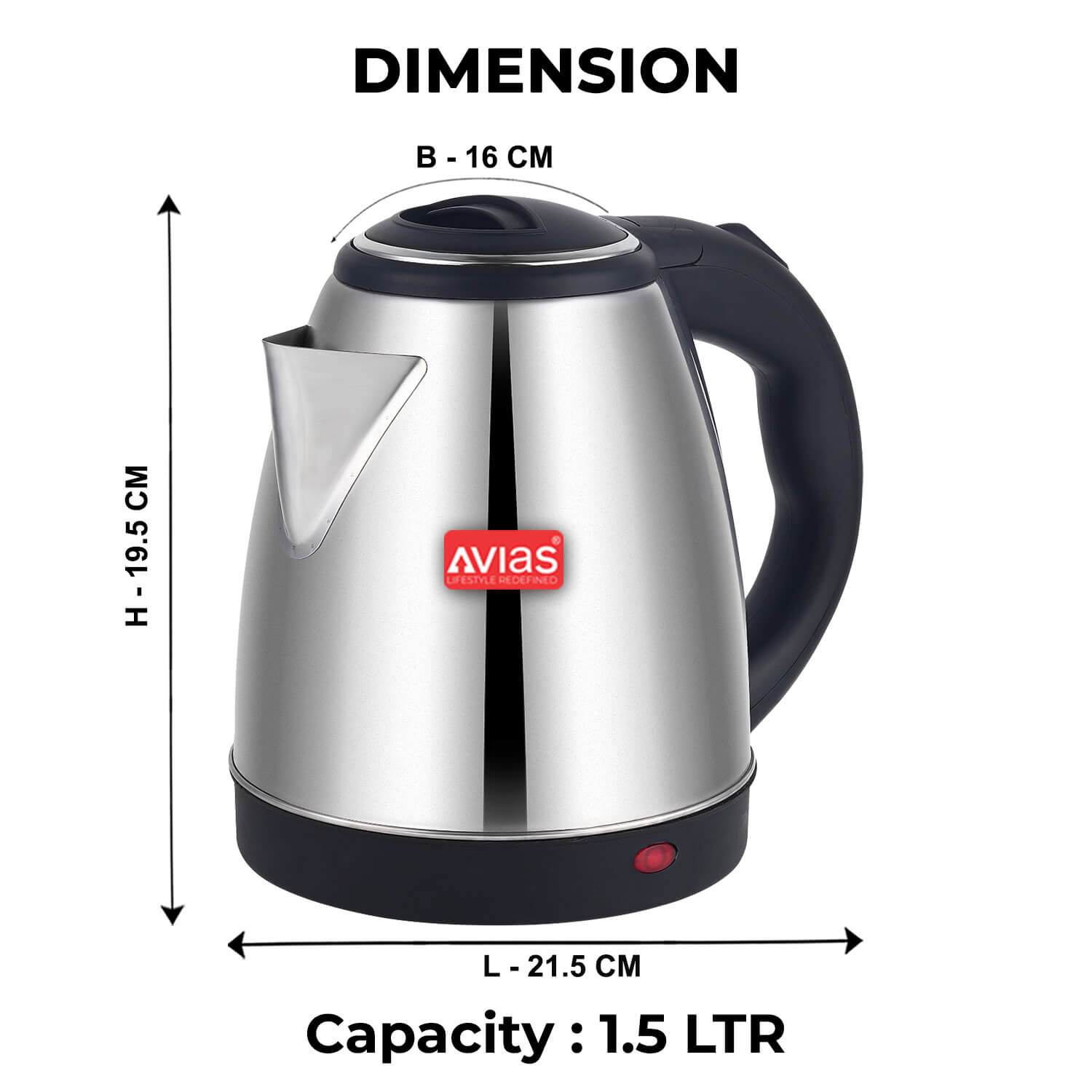 Avias Stainless Steel Steampro Electric Kettle 1.5 Litre