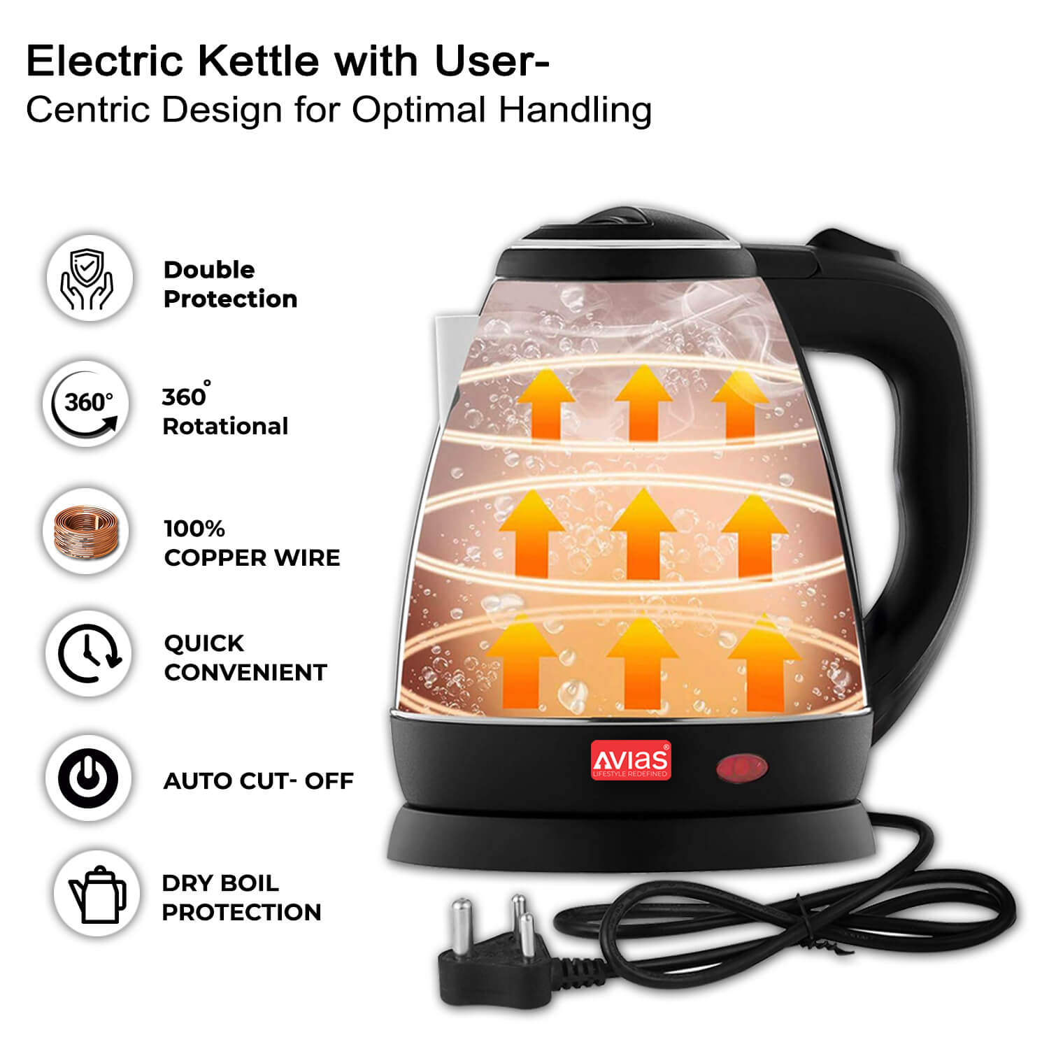 Avias Stainless Steel Steampro Electric Kettle main features