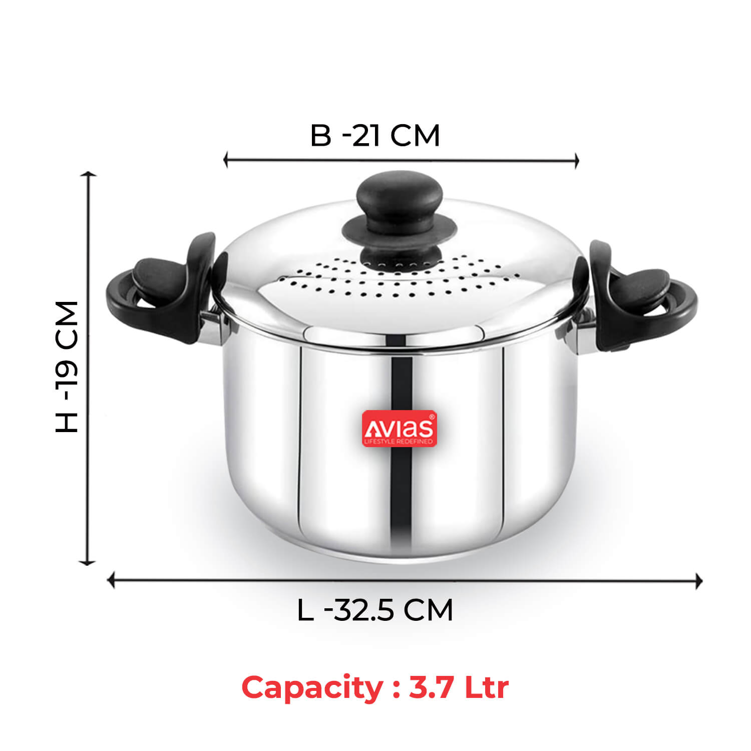 Avias Stainless Steel Strainer Pot with Strainer and Glass Lid dimension
