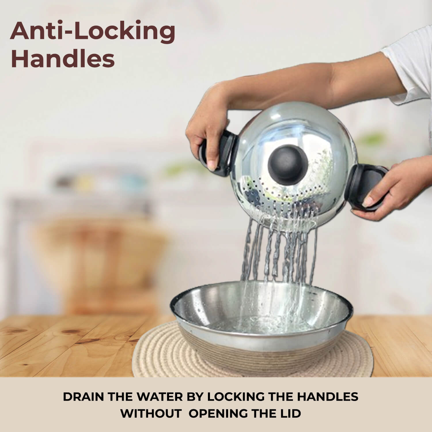 Avias Stainless Steel Strainer Pot with Strainer and Glass Lid anti-locking handles