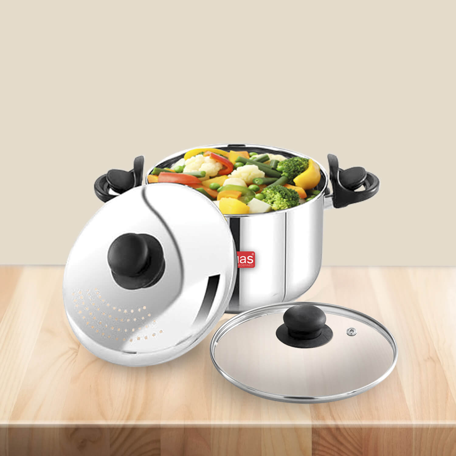 Avias Stainless Steel Strainer Pot with Strainer and Glass Lid