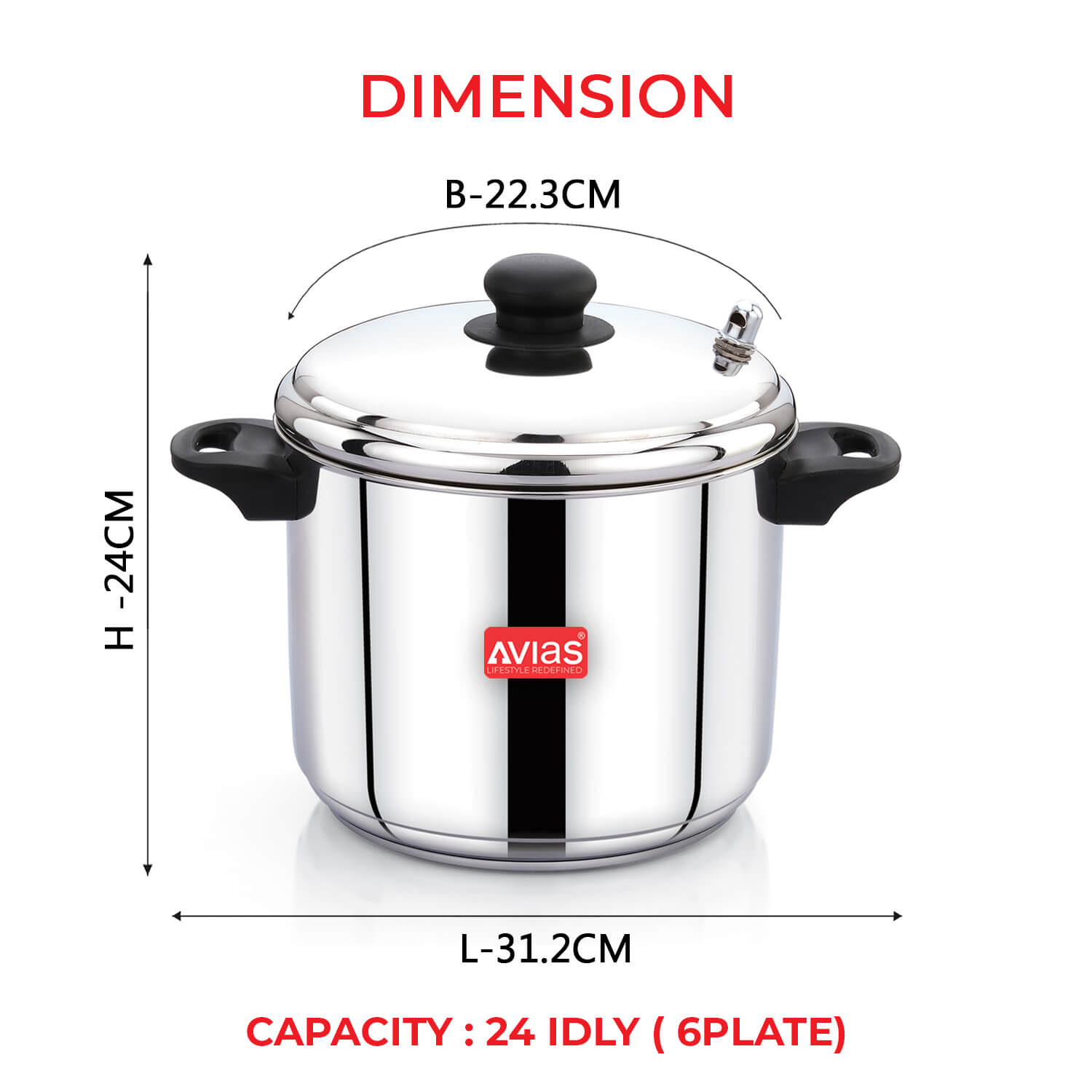 Avias Idlimate IB idli cooker 6 plate dimension