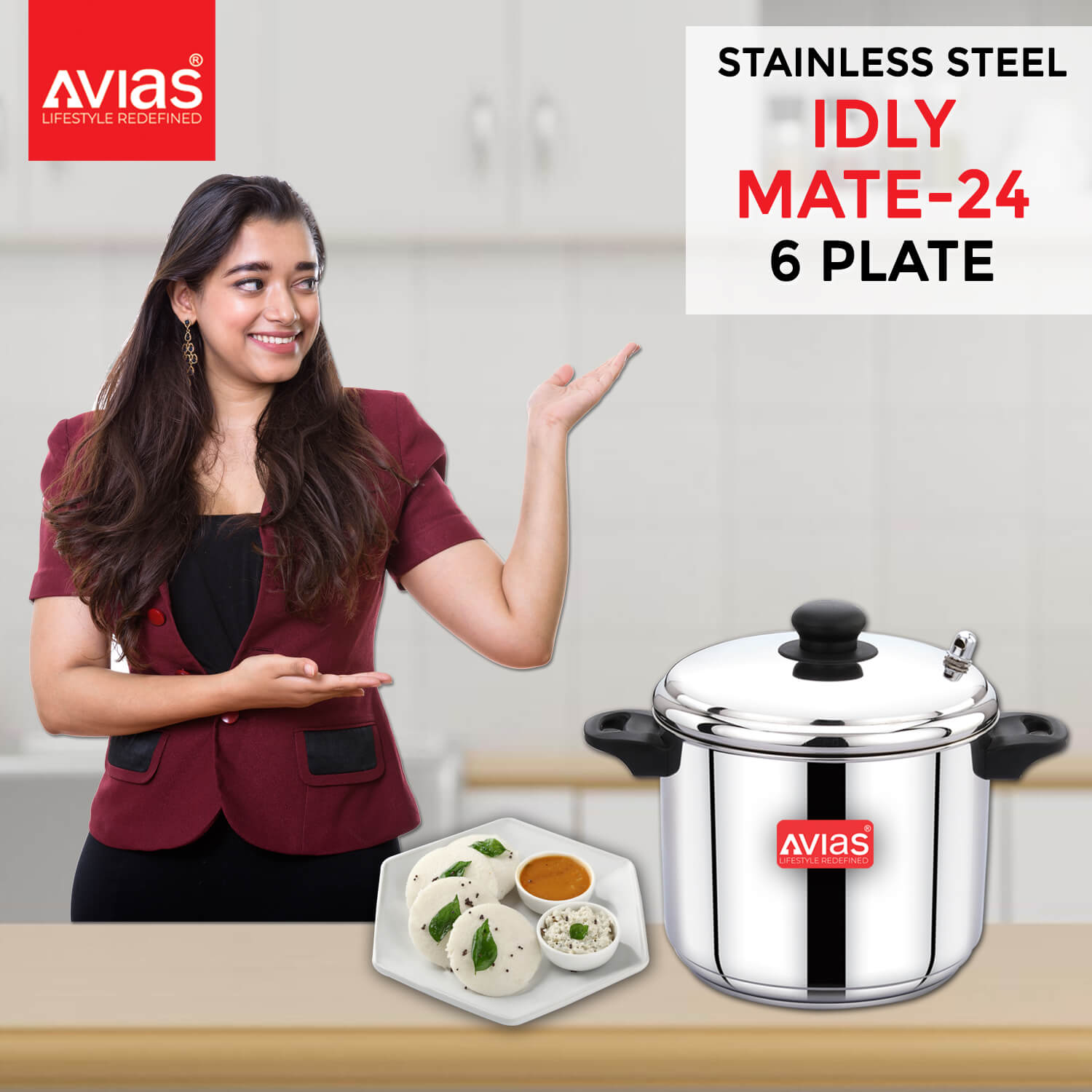 Avias Idlimate IB idli cooker 6 plate to cook and serve hot fluffy idlis