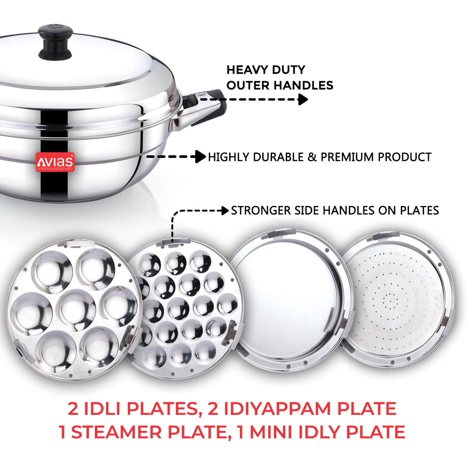 Avias Stainless Steel All-Rounder Kadai Premium with all plates and features