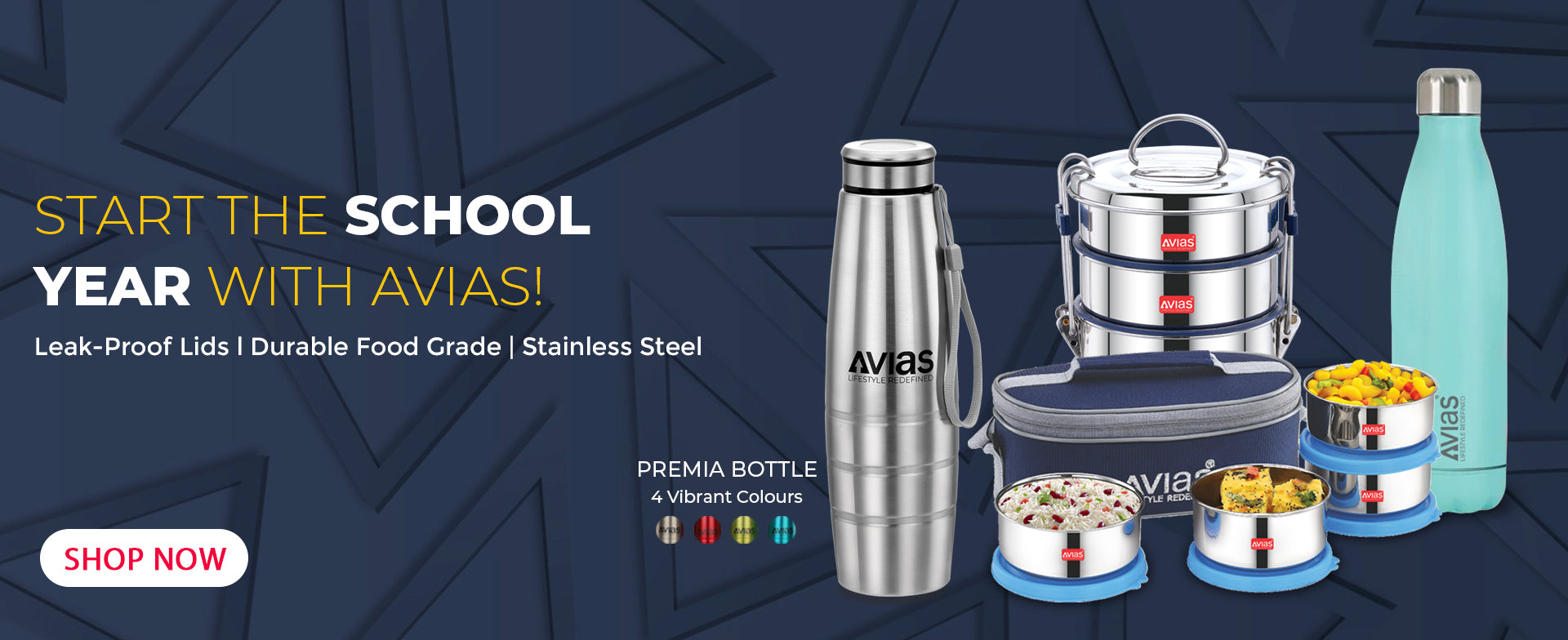 Avias Stainless Steel Lunch Boxes and Water Bottles for school