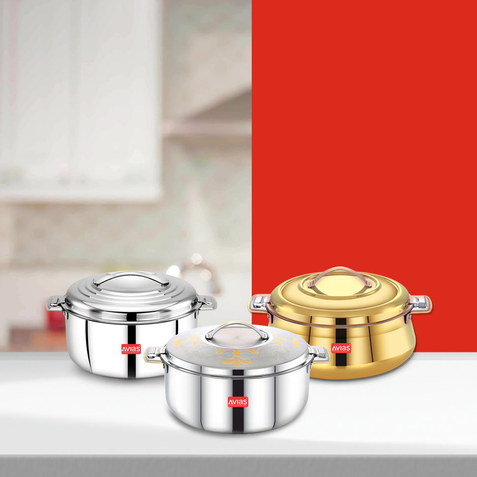 Avias Stainless steel casserole sets, ranges and collection