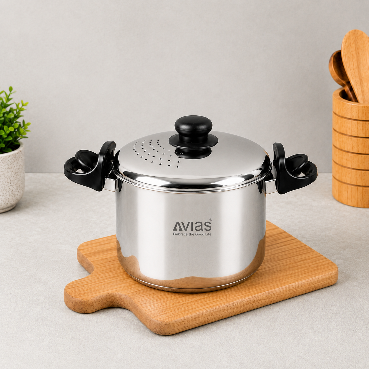 Avias Stainless Steel Strainer Pot 3L | Built-in Strainer | Induction Compatible