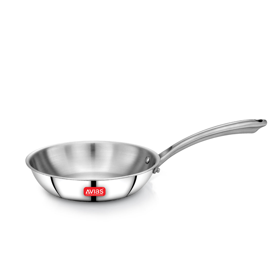 Avias Riara Triply Stainless Steel Fry Pan | 2.5mm Thick | Induction Compatible | 1.25L–1.75L